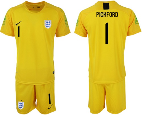 England #1 Pickford Yellow Goalkeeper Soccer Country Jersey